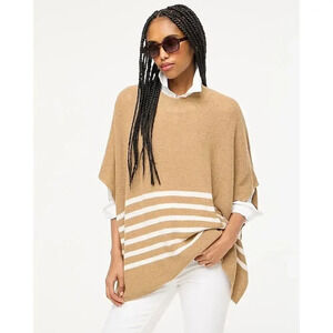 NWT J.Crew Women's‎ One Size Beige/White Striped Poncho Knit Sweater